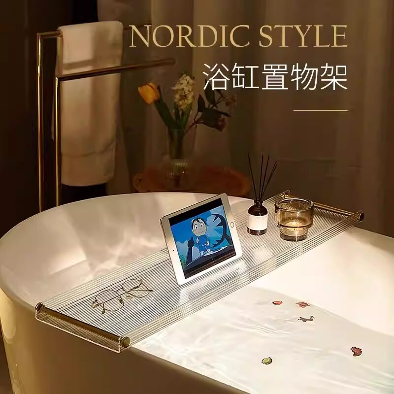 Bathroom Bathtub Storage Rack, Acrylic Storage Shelf for Bath Tub, Trendy Transparent Stand Bathroom Bathtub Storage Rack, Acrylic Storage Shelf for Bath Tub, Trendy Transparent Stand