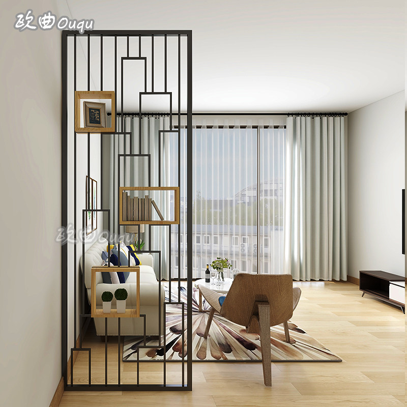 Nordic screen partition wall Living room entrance entrance Dining room Wrought iron hollow shelf Simple modern light luxury decoration
