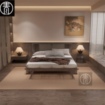 Wabi-sabi wind rattan solid wood B&B hotel retro double bed Japanese simple bedroom model room solid wood bed furniture