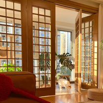 Solid wood folding door Japanese lattice door kitchen sliding door sliding door balcony door bathroom glass door partition cabinet door