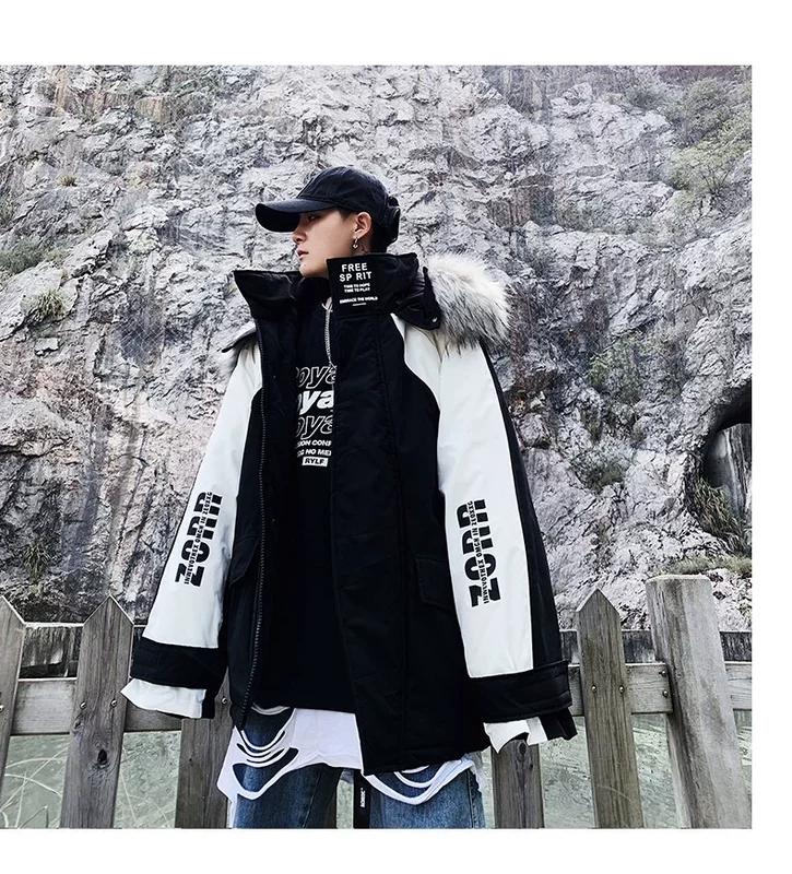Áo khoác đệm bông nam mùa đông dày thủy triều thương hiệu lỏng lẻo công cụ áo khoác đệm bông lớn cổ lông phong cách Hàn Quốc hợp thời trang áo khoác mùa đông áo khoác - Bông