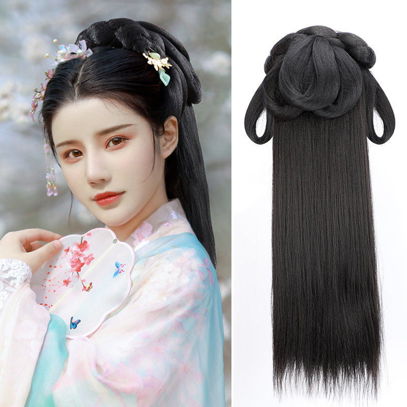 Hanfu wig integrated ancient wind hair hoop hair bun bright female lazy hand disabled party ancient costume shape Joker full head cover