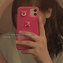 Stereo rose strawberry bear applies to Apple 12 mobile phone case 11pro max cute cartoon x silicone soft shell female tide mesh red the same iPhone 12pro minimal all-pack xs anti-wrestling