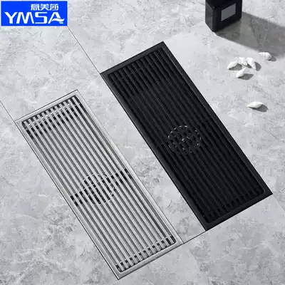 Strip black long floor drain shower room large displacement stainless steel deodorant dressing room balcony floor drain rectangular bathroom