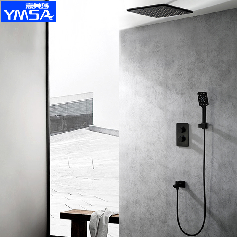 Italian Beauty Salsa Black Concealed shower Recessed Shower with Wall-mounted Thermostatic Shower SHOWER HEAD KIT HOME SUSPENSION Suspended Ceiling Sky Curtain