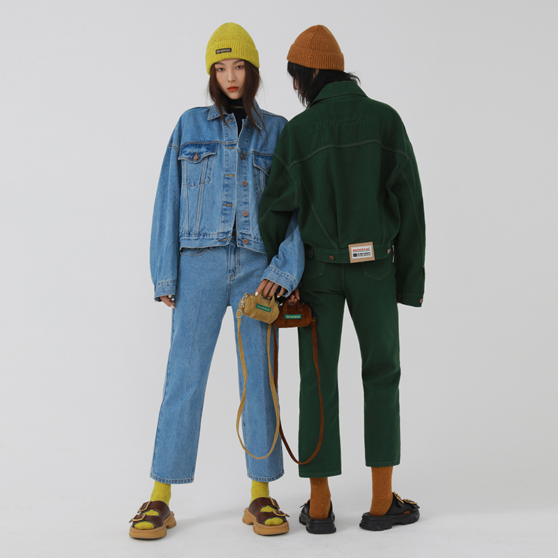 DNT Han Huo Huo I am very simple but my fashionable attitude evergreen denim jacket cropped jeans set