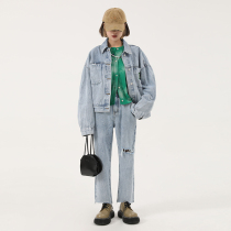 DNT Han Huohuo this issue heavy chic handsome tag denim jacket vest jeans suit