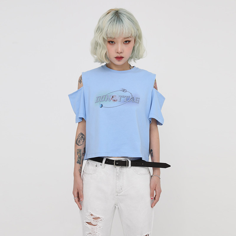 DNT Hanhuohuo summer sexy and careful machine, love eyes lock you letter print strapless short-sleeved T-shirt