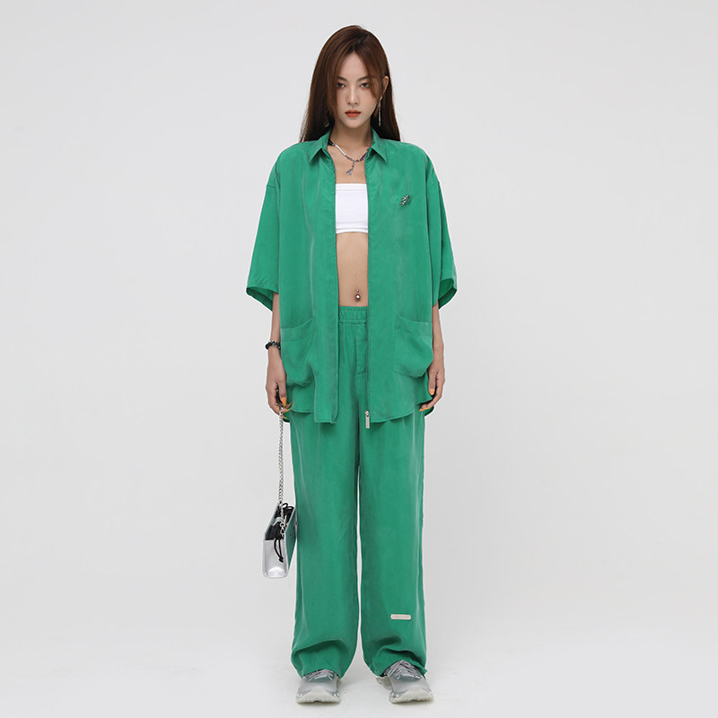 DNT Han fire refreshing and brilliant full of fashion fire D zipper shirt small iron label casual pants suit