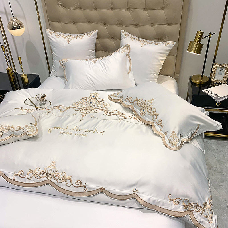 Light luxury silk four-piece summer cotton cotton household nude bed sheets quilt cover water wash cotton bedding ins