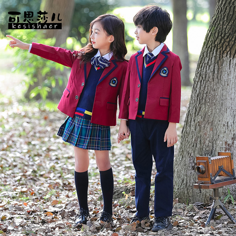 Kesshaer kindergarten uniforms British college style children's suits four-piece suit primary school class clothes spring and autumn