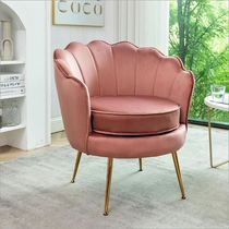 Velvet Barrel Accent Chair with Scalloped Silhouette and Gol