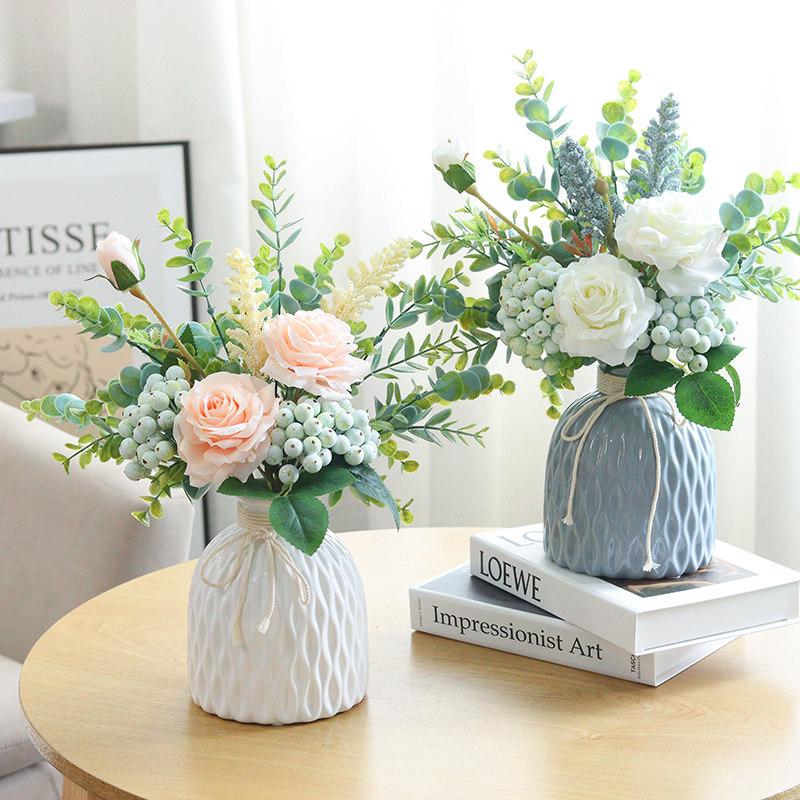 Fake flower emulated flower living-room pendulum interior decoration rose bouquet Nordic minimalist floral dining table floral furnishing with silk flowers