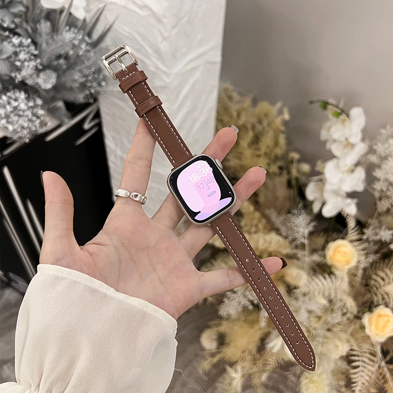 Совместимый ремешок для IWATCH S9 из кожи Hermes Advanced Applewatch Ultra2/S9 Apple Watch Bandes Creative Creative Green Fragrance Женский осенний новый продукт Проволочный ремешок