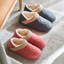 Middle-aged and elderly womens winter cotton slippers with plush warm home breathable belt heel granny cotton shoes non-slip soft
