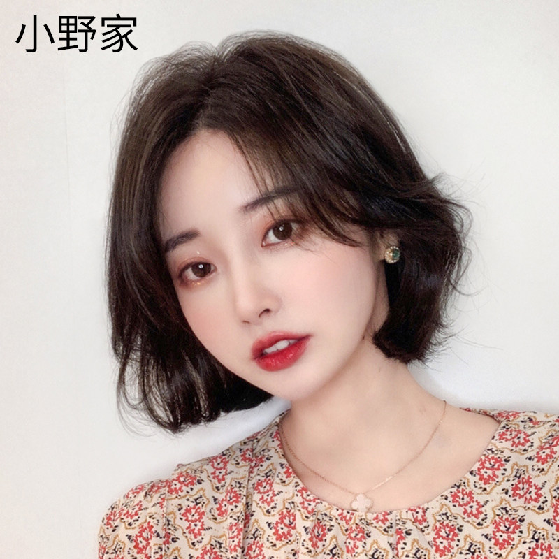 Real hair wig air bangs short hair slightly curled Korean hairstyle women's net red fluffy natural eight bangs full hood