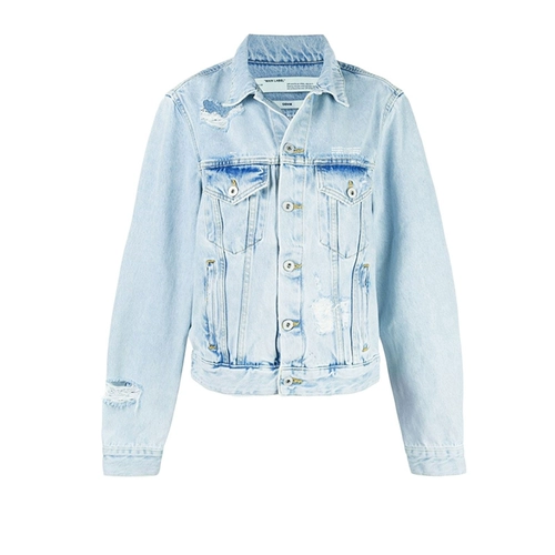 Off White 20 Новая женская светло -голубая лацката хлопковая короткая джинсовая мода.