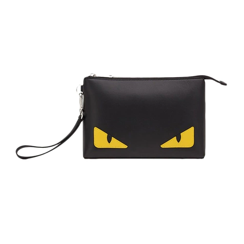 Fendi, классический черный монстр, кожаная цепочка с молнией, маленькая сумка клатч, сумка на запястье