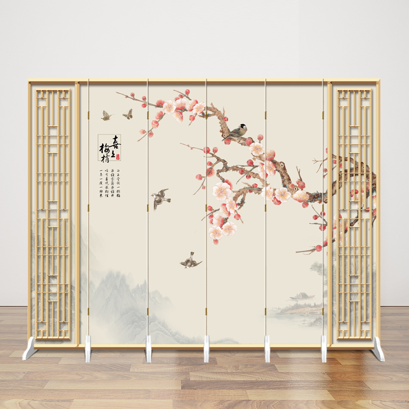Chinese-style flower and bird modern screen partition wall living room home office folding mobile entry porch double-sided folding screen