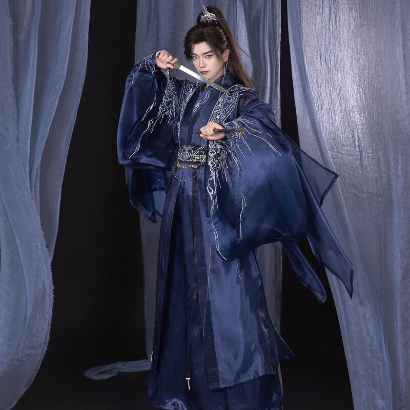 【Starry Night】Hanfu Made in the Wei and Jin Dynasties, Embroidered in Blue and Black, Unisex Style for Spring and Summer, Ancient Style with a Fairy-Like Elegance 【Starry Night】Hanfu Made in the Wei and Jin Dynasties, Embroidered in Blue and Black, Unisex Style for Spring and Summer, Ancient Style with a Fairy-Like Elegance