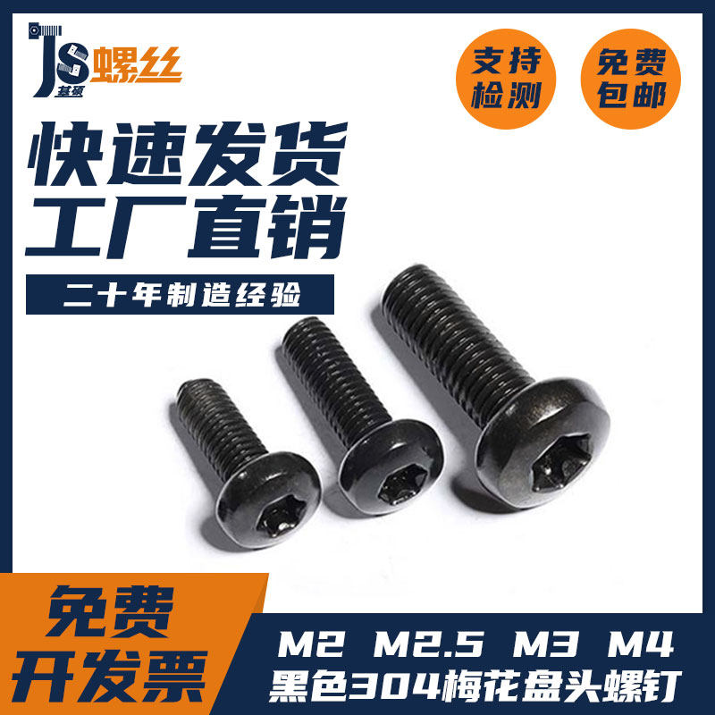 M2M2 5M3M4M5M6 Black 304 stainless steel pan head plum screw Round head bolt screw GB2672