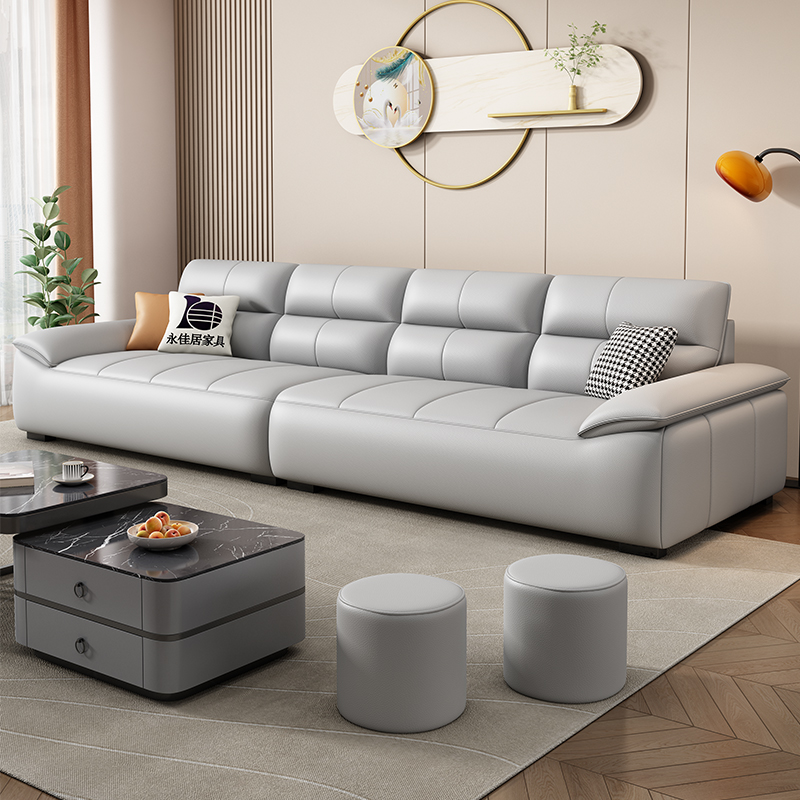 2025 новая итальянская минималистичная светлая роскошная гостиная с кошачьими царапинами, кожаный диван первого слоя, небольшая квартира, встроенный диван для гостиной