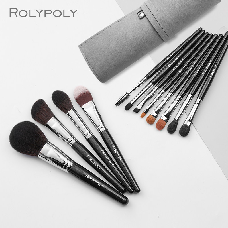 ROLYPOLY makeup brush set super soft face professional 12 animal hair loose powder brush storage bag eye shadow brush