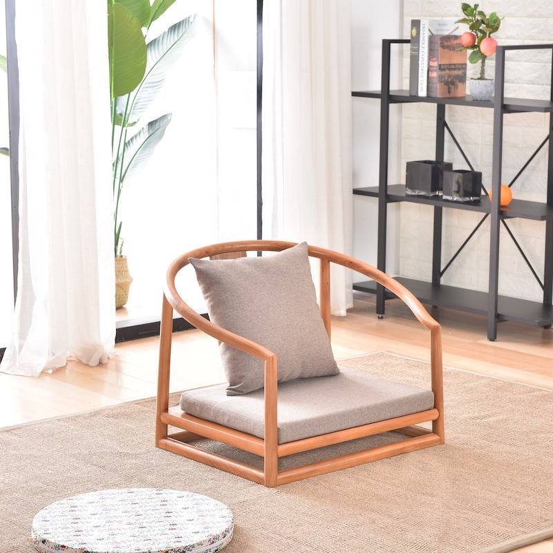 Old elm new Chinese tatami seat backrest chair with armrest solid wood floor balcony bay window legless and room chair