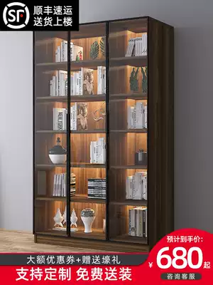 Bookshelf Modern minimalist bookcase with glass door Custom wall shelf combination floor-to-ceiling display cabinet Light luxury bookcase