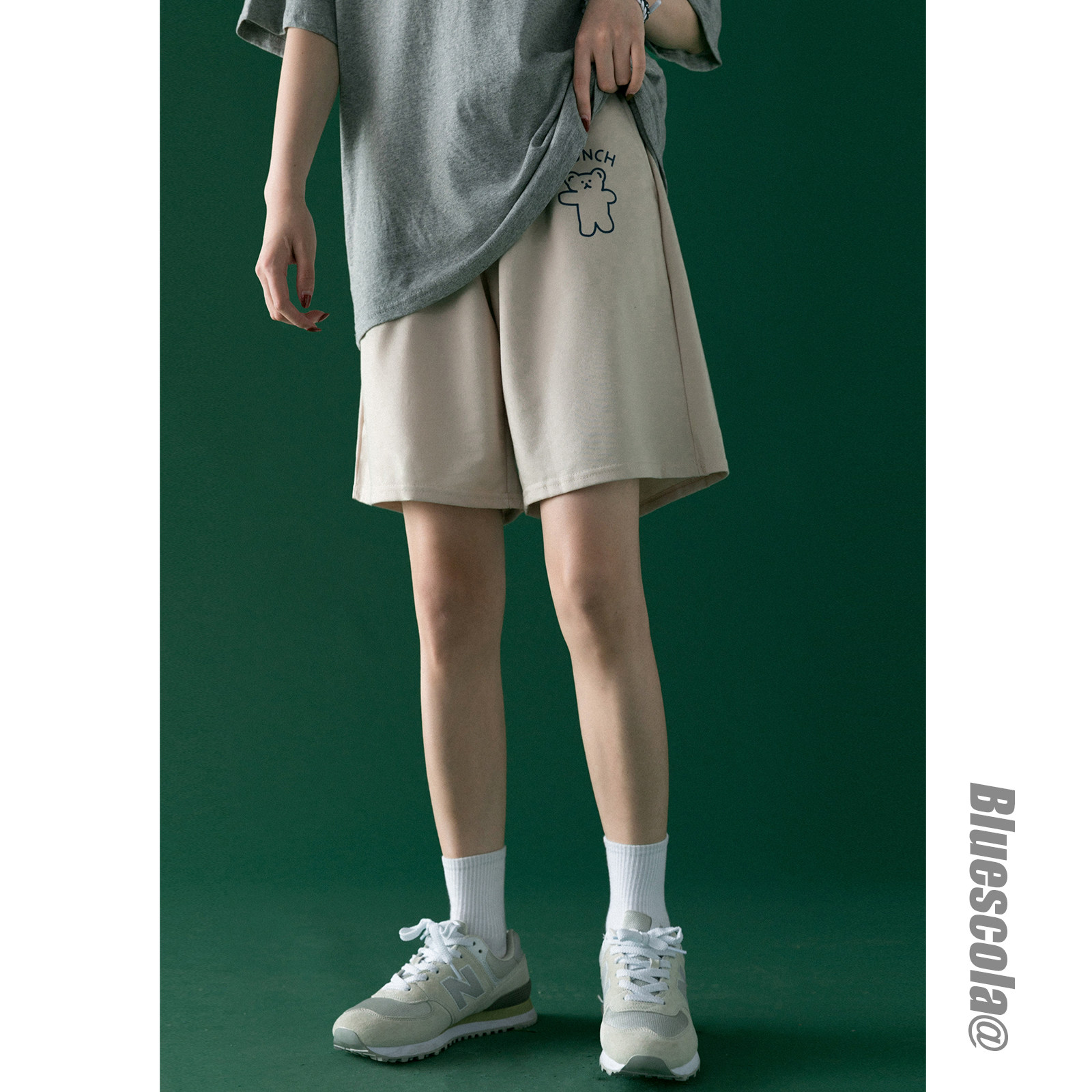 2022 new superfire cartoon small bear tightness waist casual sports pants loose student wide-legged 50% shorts female summer