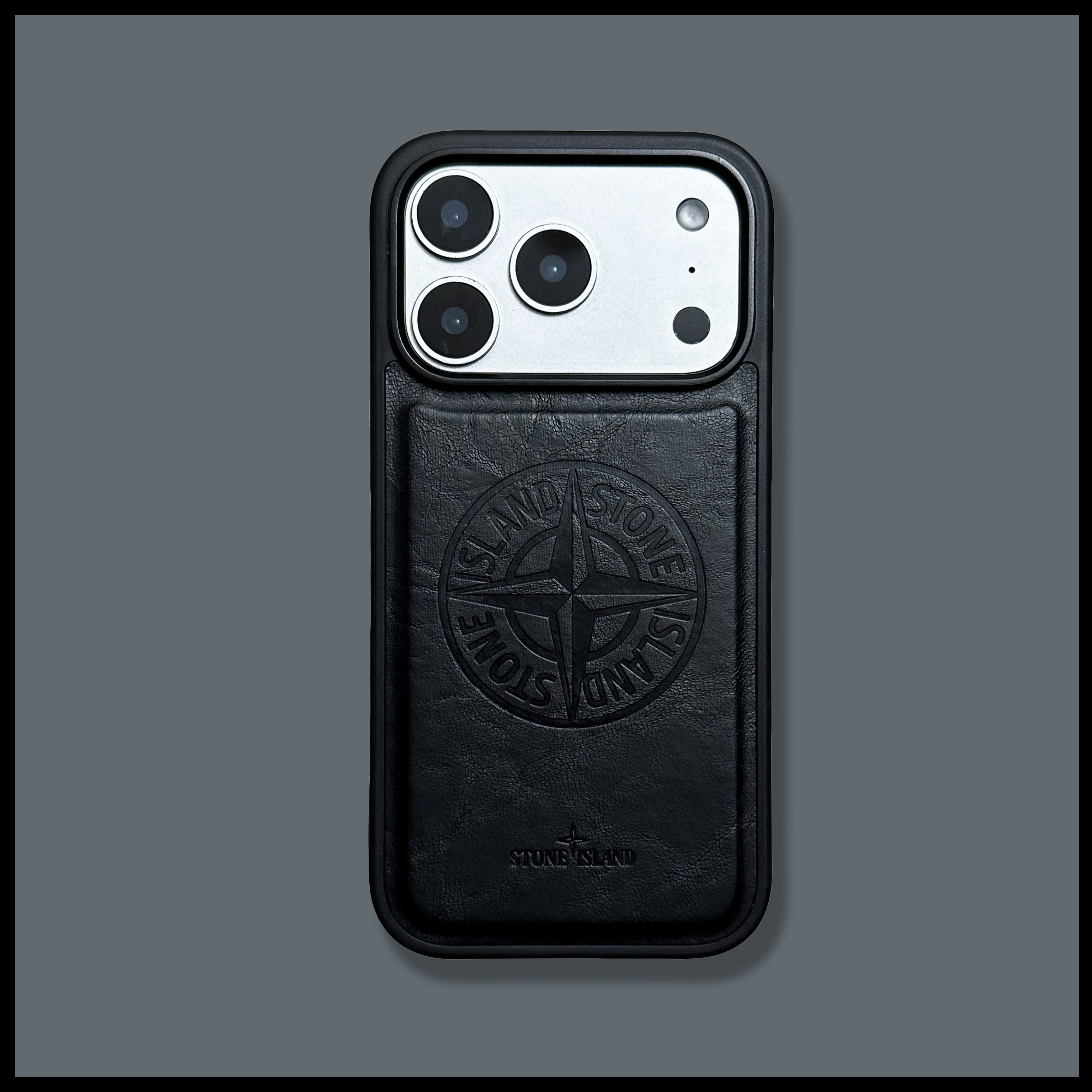 Stone Island Embossed Compass Textured Black MagSafe iPhone Case