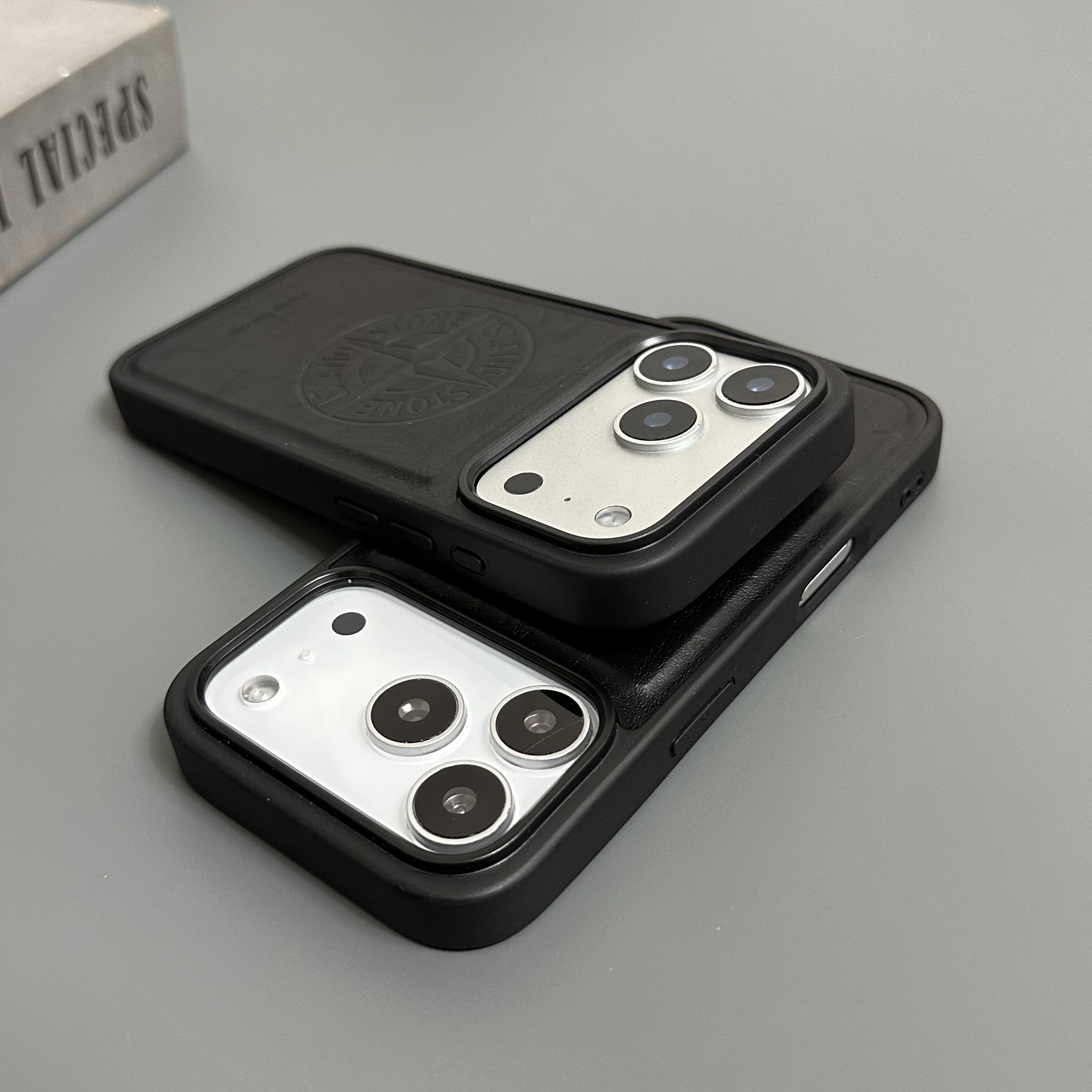 Stone Island Embossed Compass Textured Black MagSafe iPhone Case