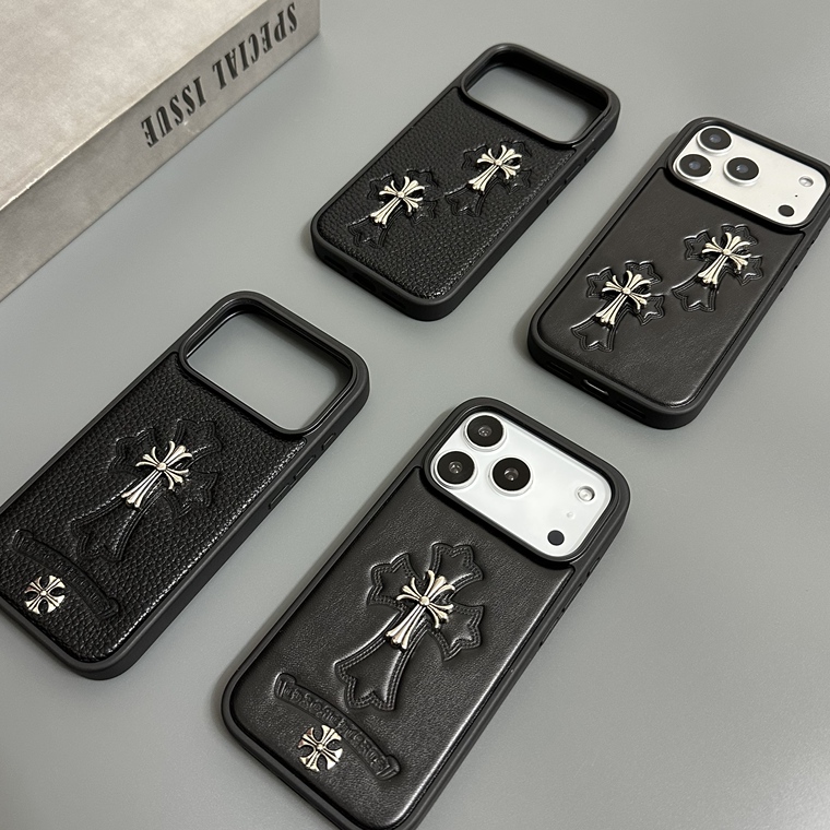 Black Leather Cross Emblem Embossed Textured iPhone Case