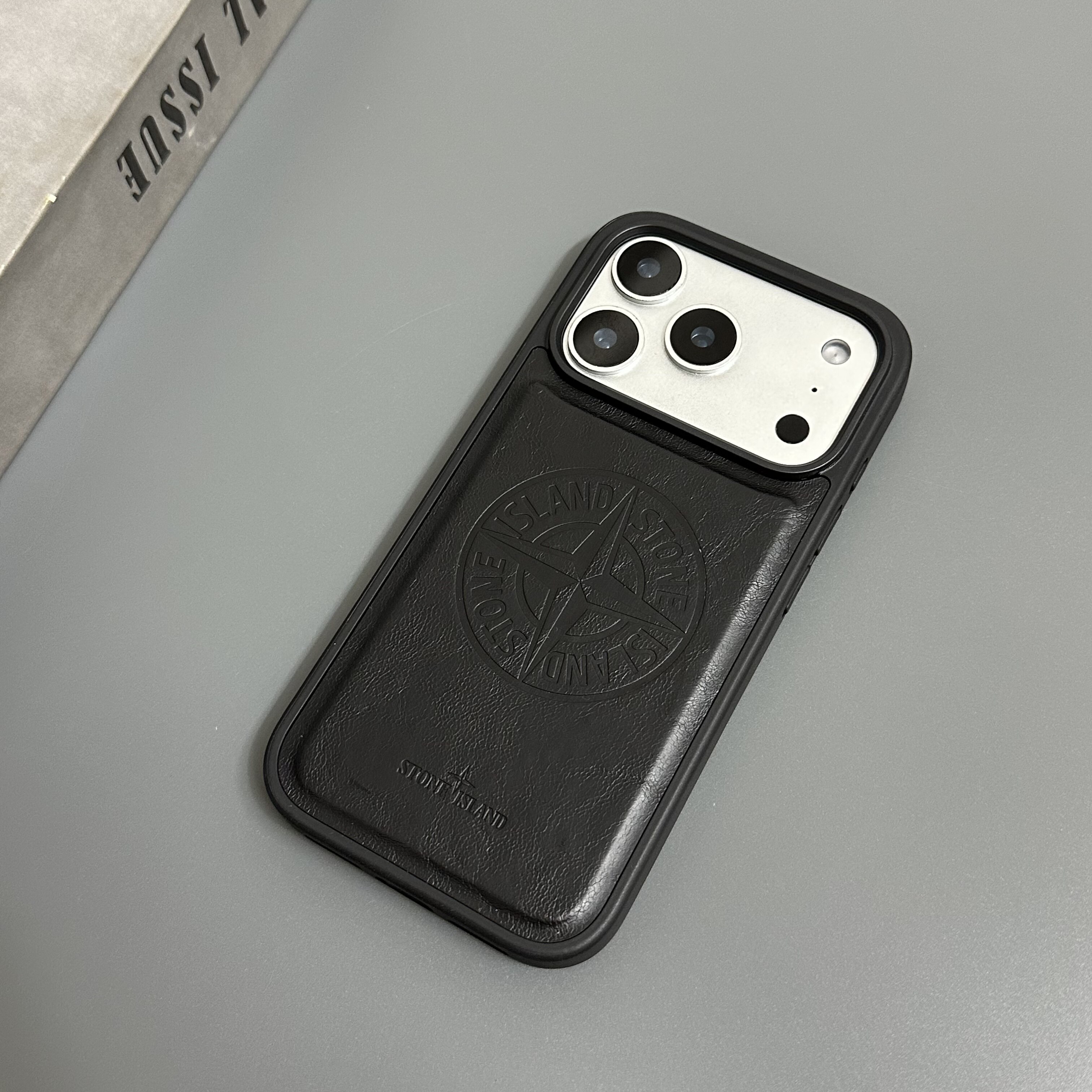 Stone Island Embossed Compass Textured Black MagSafe iPhone Case