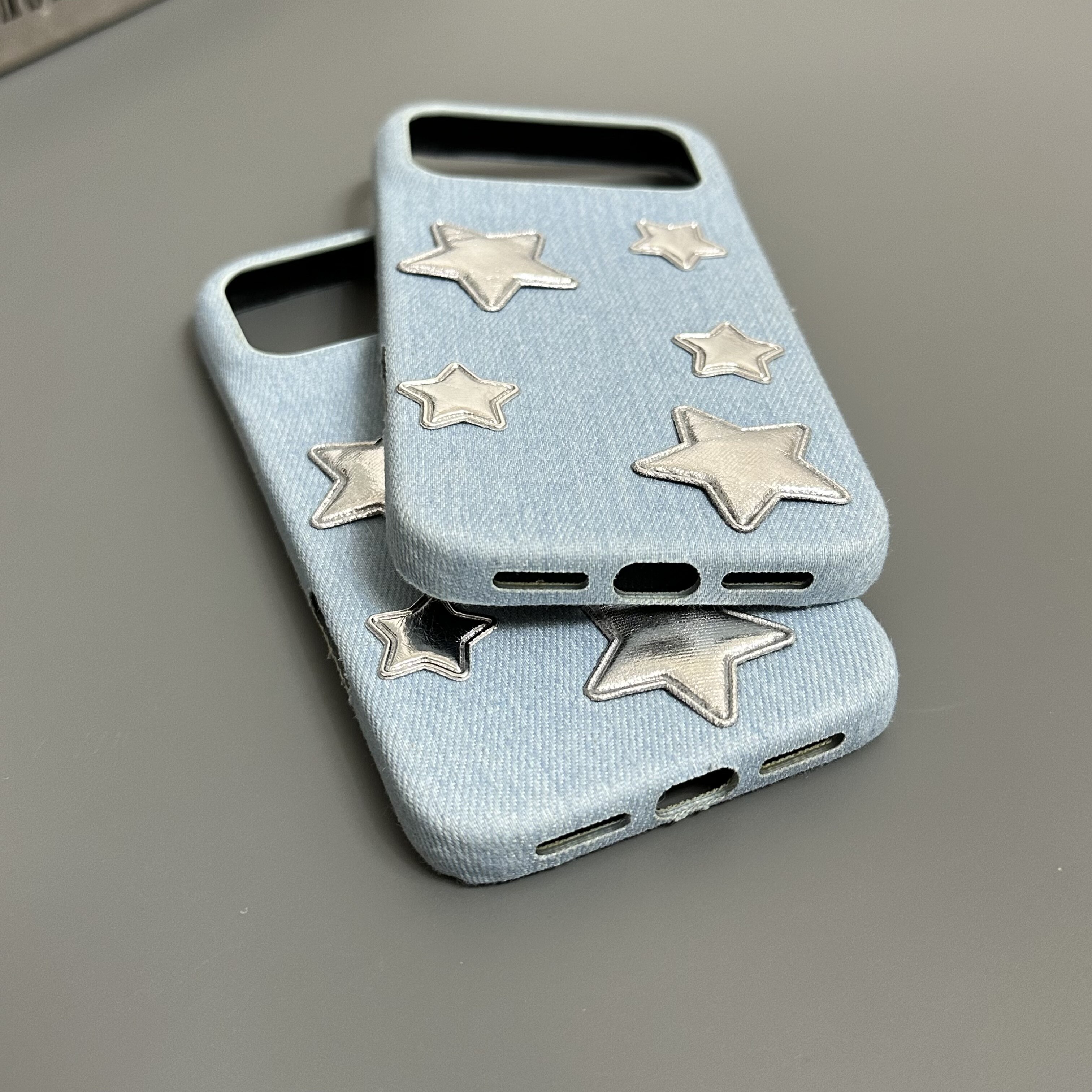 Girls Silver Stars Denim iPhone Case
