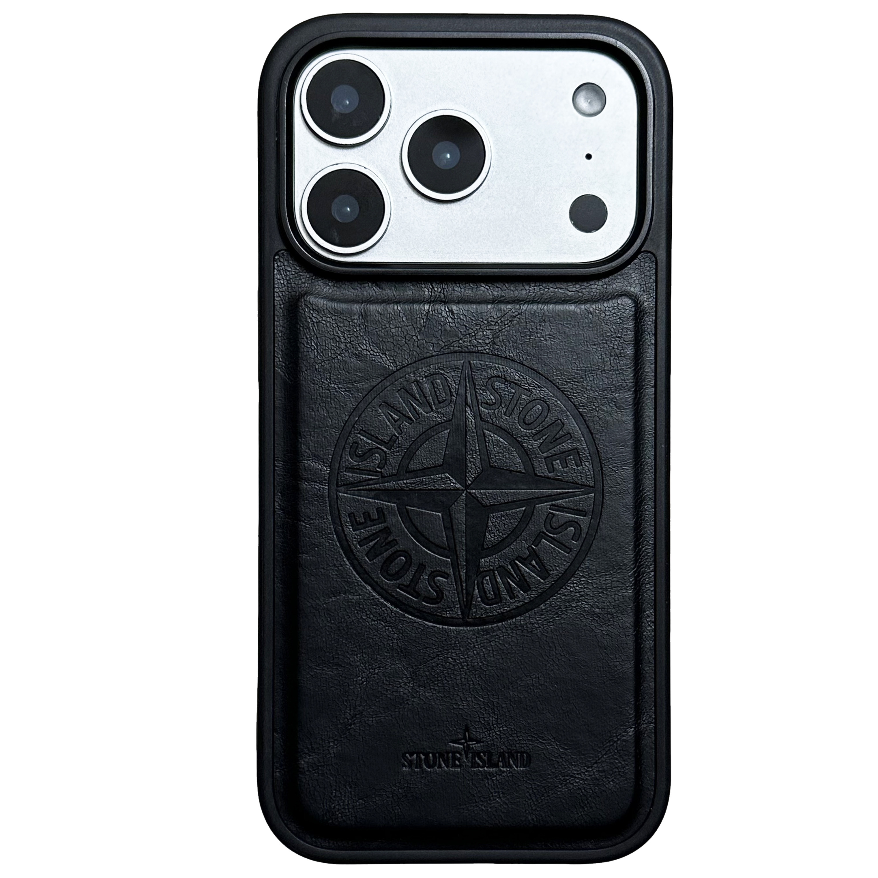 Stone Island Embossed Compass Textured Black MagSafe iPhone Case