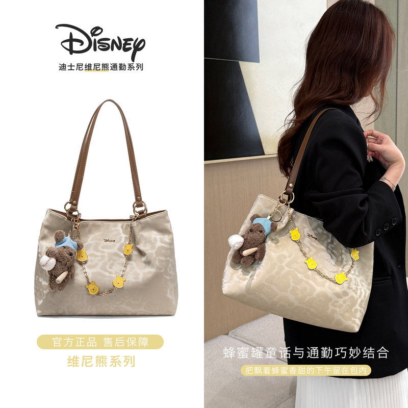 Disney 2026 New Winnie the Pooh Leopard Print Tote Bag Large Capacity Handbag for Work and Commuting Shoulder Bag