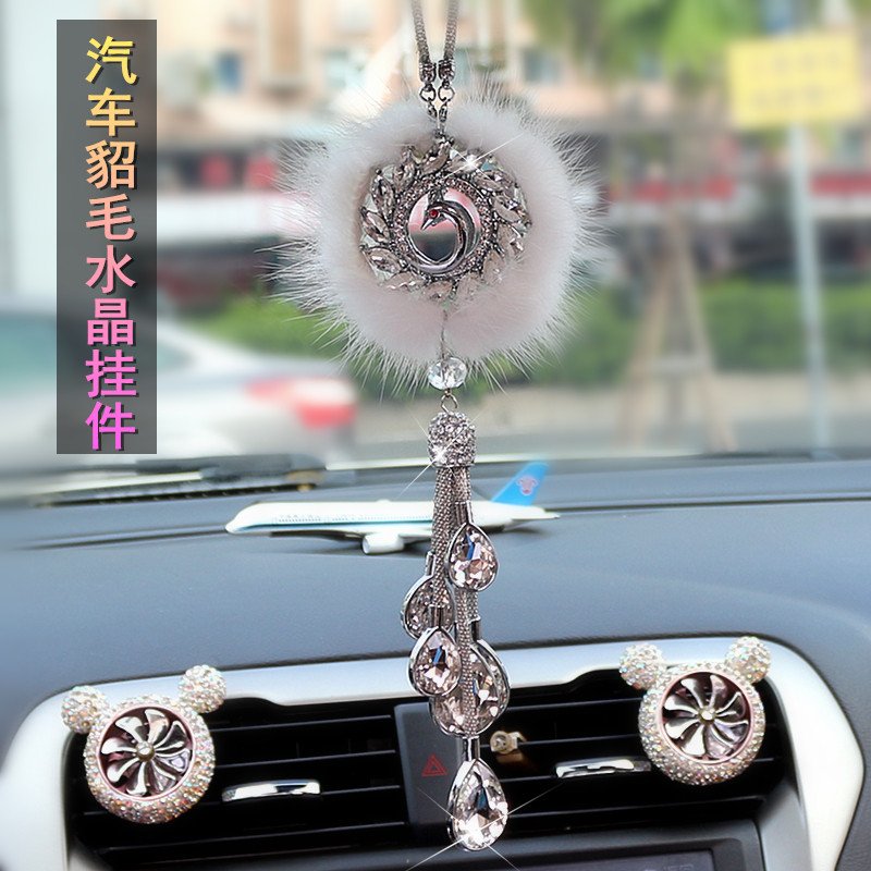 Car pendant in car Pendant Crystal Mink Wool Car Ornament Upmarket Internet Red Goddess Rearview Mirror On-board Hanging-Taobao