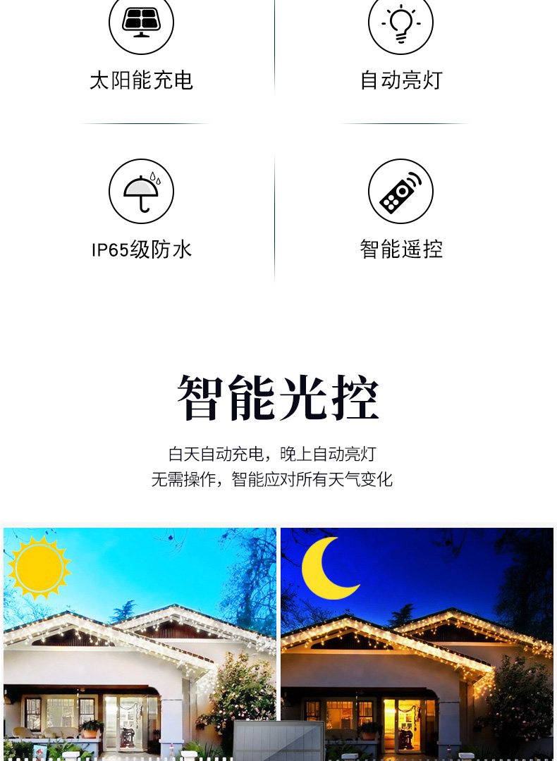 Световое украшение 太阳能led装饰灯花园庭院阳台户外防水挂灯七彩灯闪灯串星星灯 Jia Peng