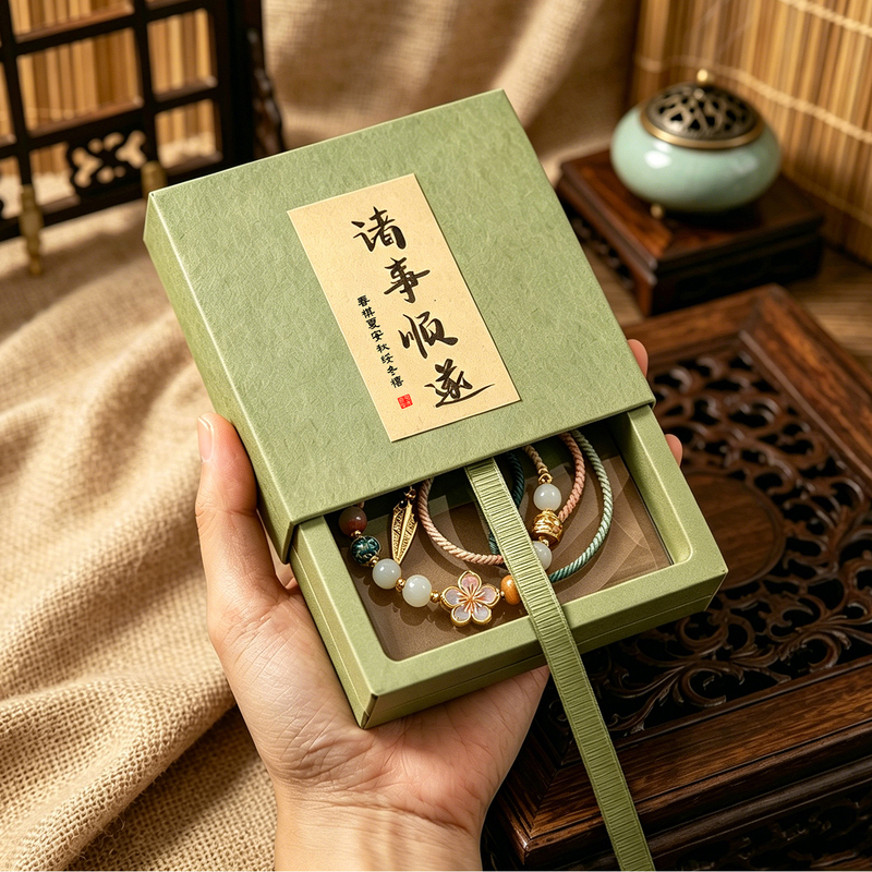 National Style Transparent Pe Film Floating Box Gift Box for Crystal Bracelets, Square Jewelry Box, Bracelet Gift Box