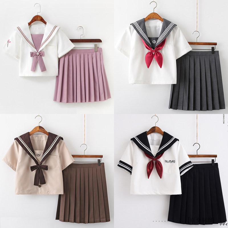 jk uniform skirt genuine suit Full set of summer short-sleeved student suit Sailor suit College style women's pleated skirt two-piece set