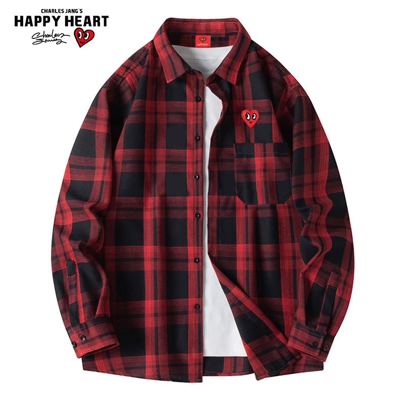 Charles Heart American Retro Lapel Long Sleeve Shirt for Men 2026 New Spring and Autumn Striped Plaid Jacket
