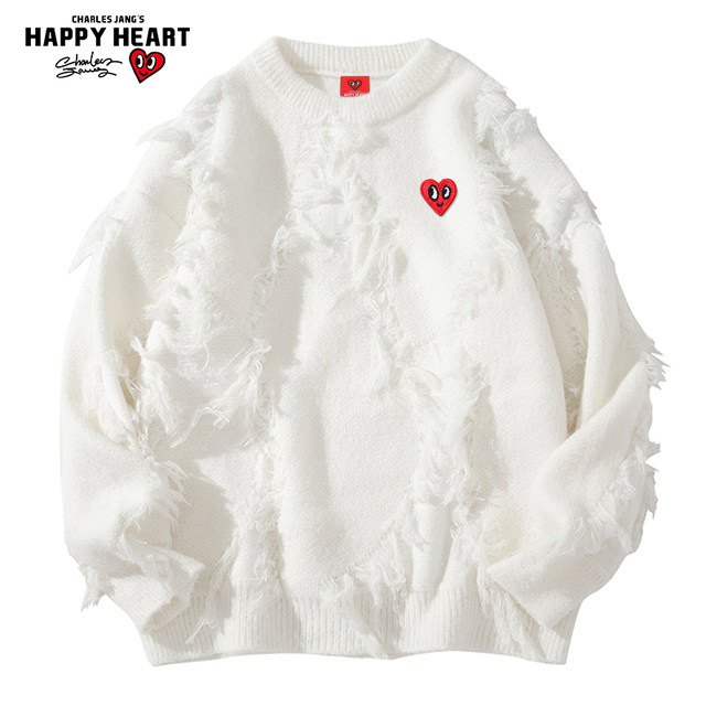 Charles Peach Heart Love Round Collar Sweater