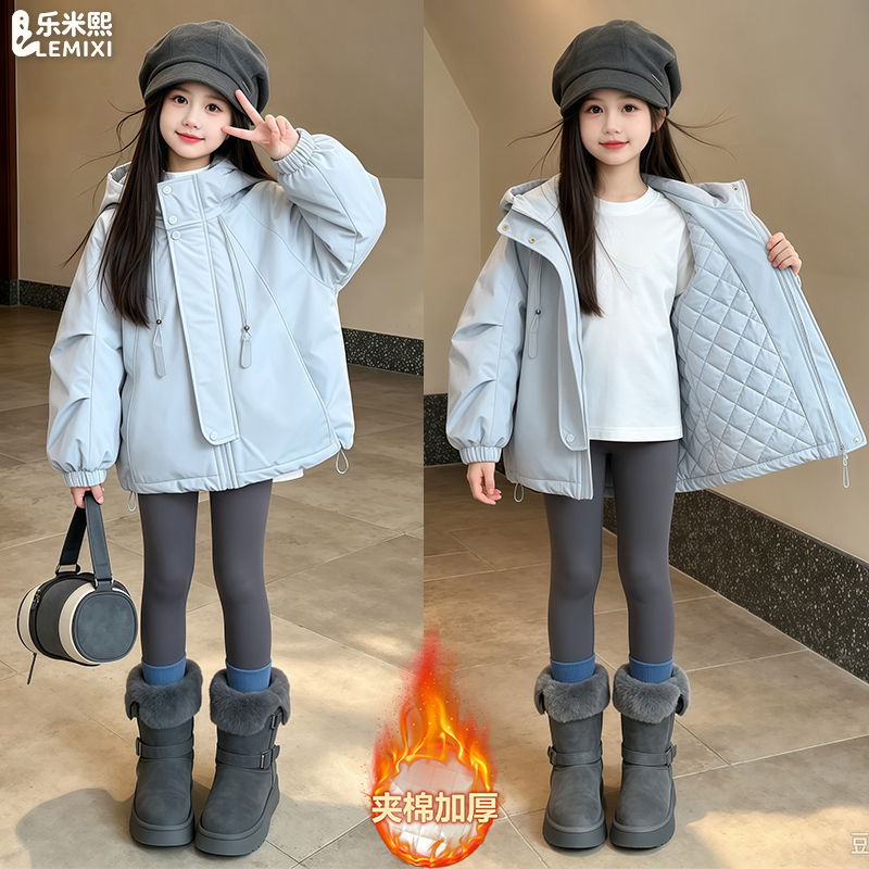 Girls' Padded Thickened Jacket, 2026 New Autumn and Winter Style, Student Softshell Double Cotton Coat, Parka with Quilted Cotton