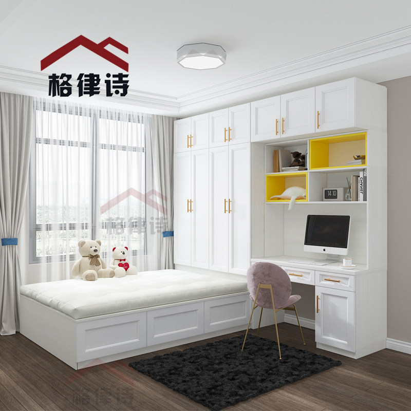 Modern simple tatami bed wardrobe integrated desk high box bed tatami bedroom children's room small apartment customization