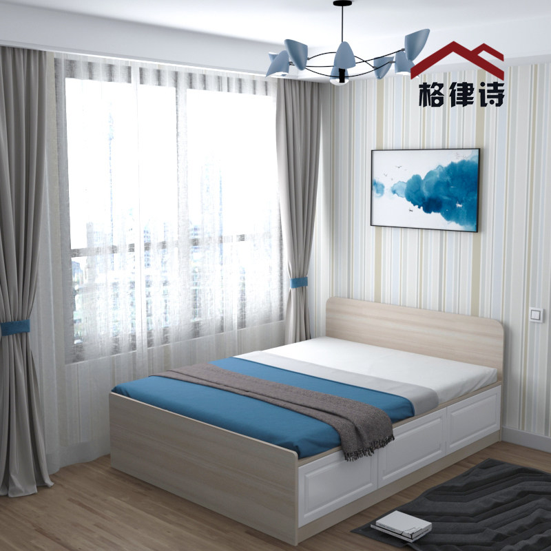 Small apartment single bed simple 1 2 meters tatami bedroom storage storage bed modern apartment drawer bed custom