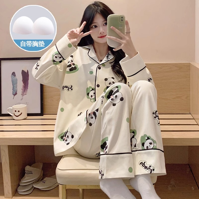 Panda Pajamas with Chest Pads to Prevent Bumps, Women's Spring and Autumn 2026 New Style, Can Be Worn Outside, Women's Loungewear for Autumn and Winter