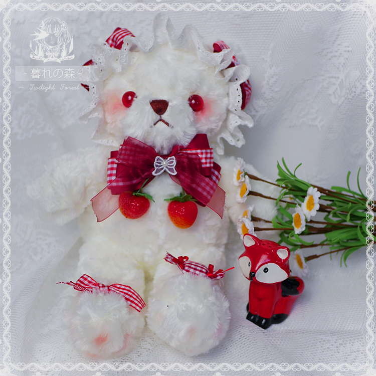 Strawberry Refreshments Original Handmade Lolita Bear Bag Red White Plaid Roletta Slanted Single Shoulder Plush Doll Bag