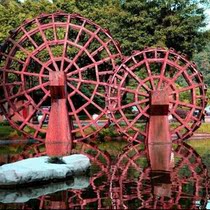 Factory direct sales custom large kindergarten interactive foot treading water cart wooden hand irrigation retro landscape water cart ornaments