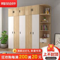 Nordic sliding door log full solid wood wardrobe Modern simple combination bedroom three four five door storage large wardrobe